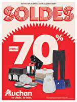 Soldes : jusqu'à -70% !  des magasins Auchan Valable du 25 juin au 22 juillet 2025