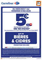 Operation bon(s) d’achat bières et cidres chez Carrefour Valable du 07 au 09 mai 2025